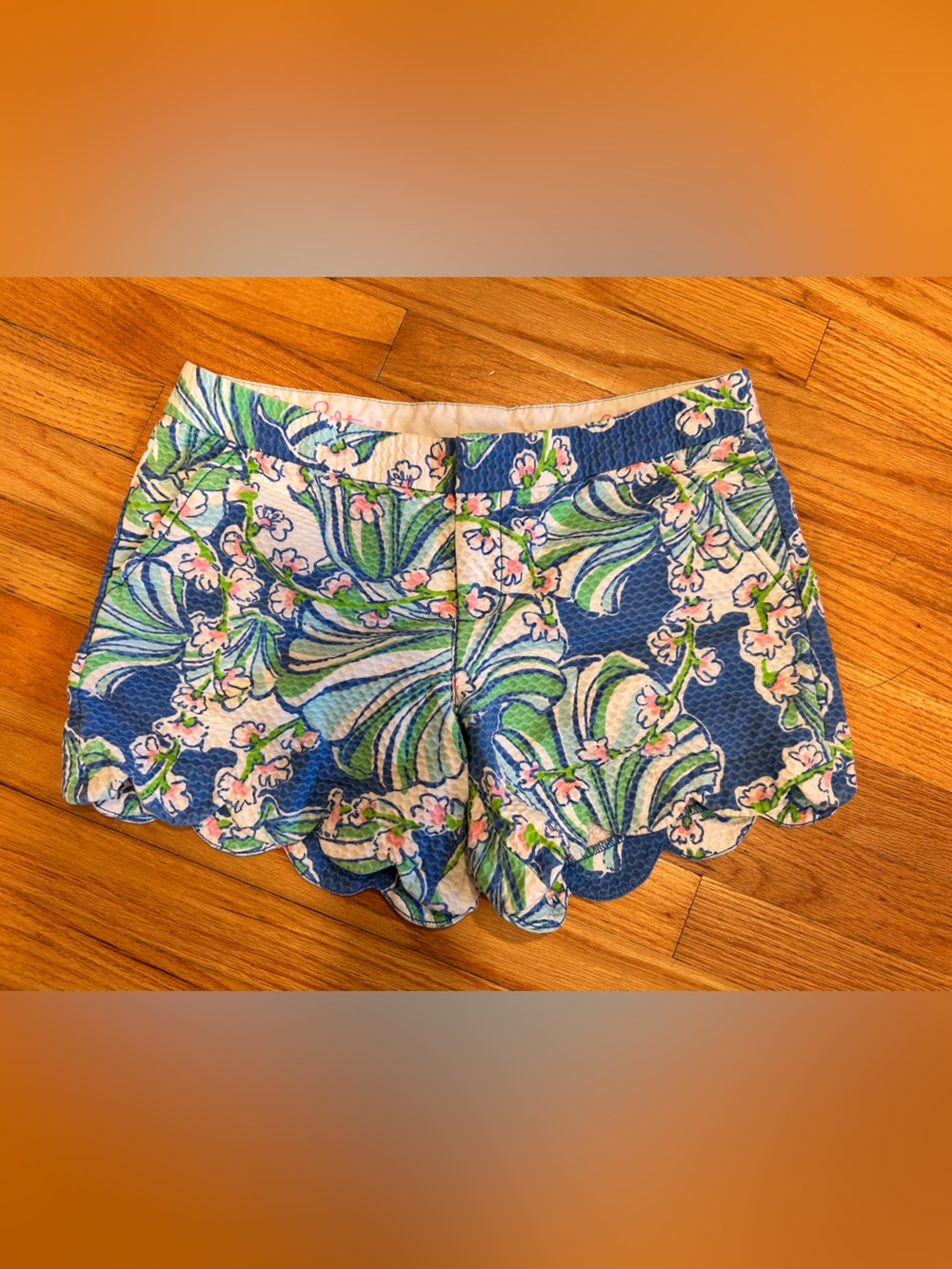 Lilly Pulitzer Blue Green Floral Scallop Hem Shorts
